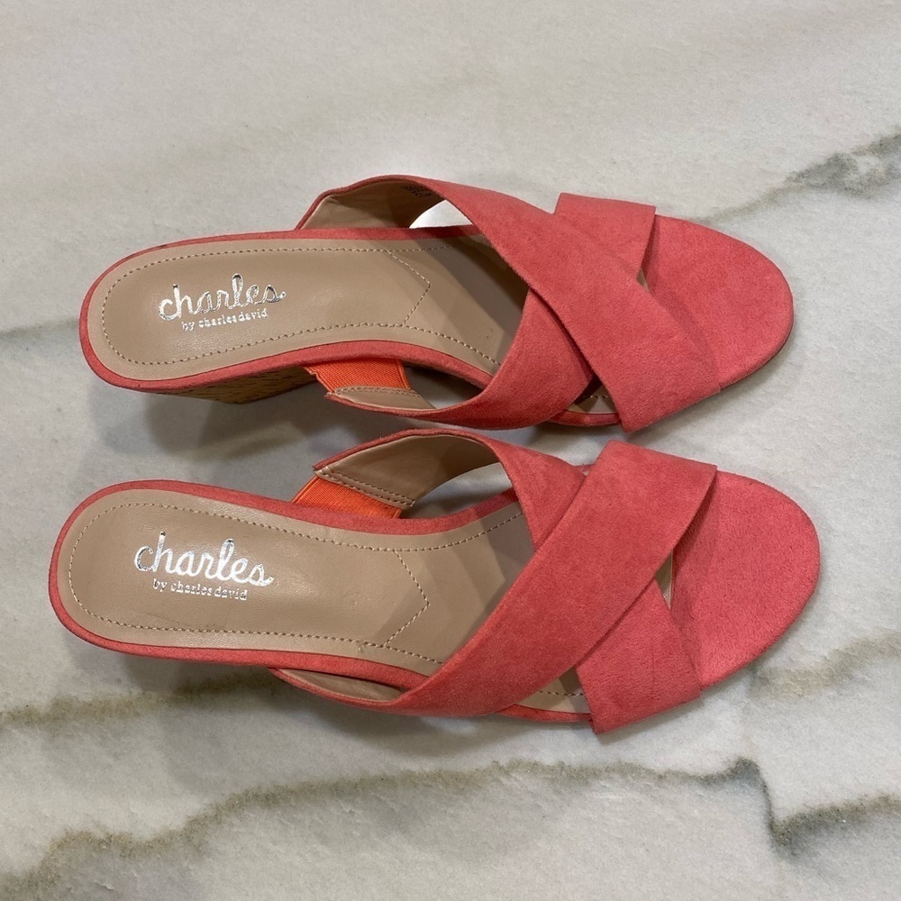 Charles by Charles David Pink Suede Wedges size 7.5 Cork Mules NWOT - Picture 7 of 14
